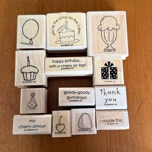 Stampin' Up! Celebration Rubber Stamps Set 13 Birthday Cake Ice Cream Cherry +